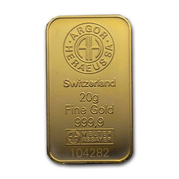 Argor Heraeus Gold Bar 20 Gram - Image 2