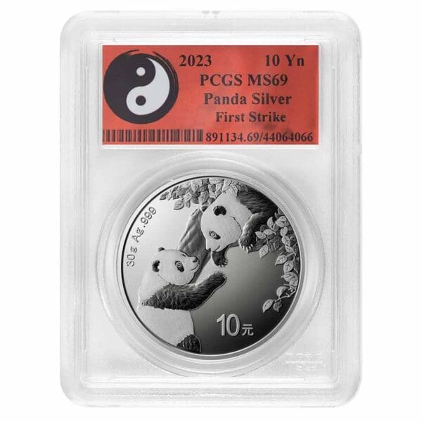 China mint Stříbrná mince Panda MS-69 PCGS (FS, Yin-Yang) 30g 10 juanů 2023 Čína