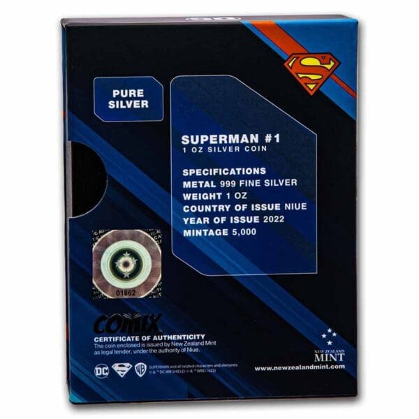 New Zealand Mint Stříbrná mince Superman DC Comix 1 Oz 2022 Niue - Image 4