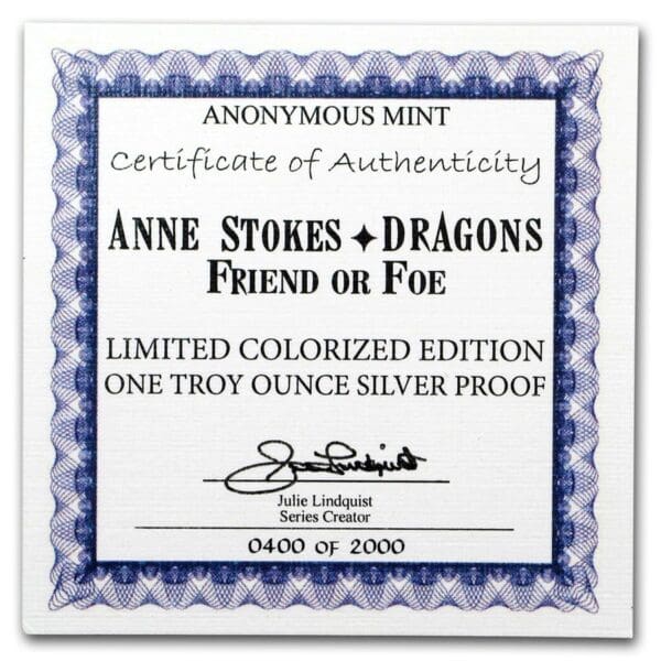 Silver Shield Anne Stokes Draci  (přítel nebo nepřítel)1 Oz - Image 4