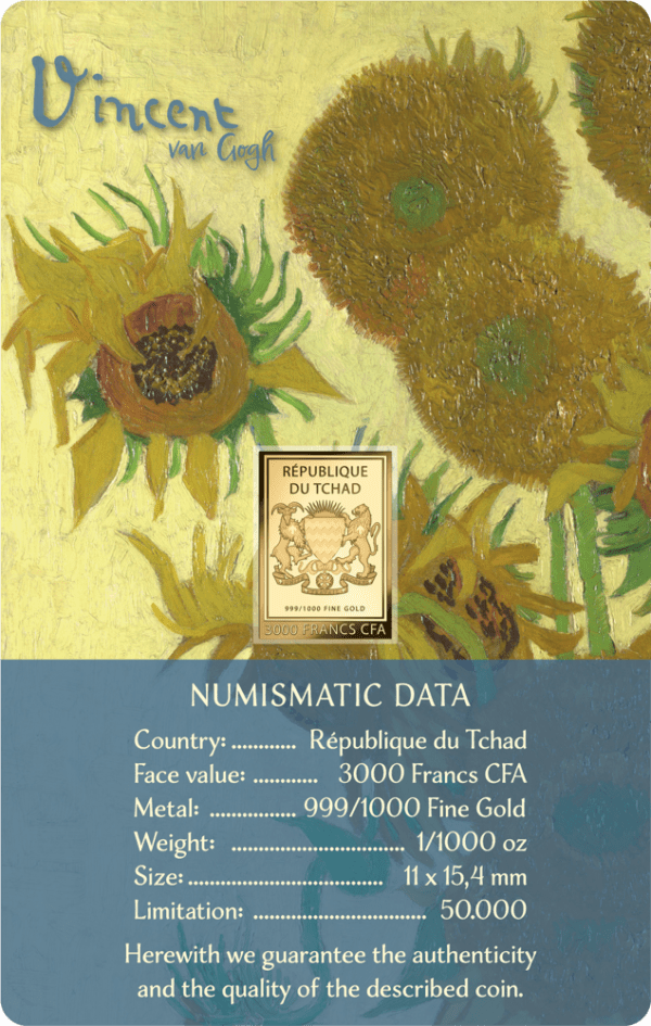 Zlatý slitek 999/1000  Van Gogh Sunflowers Coincard - Image 3