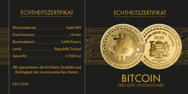 Zlatá mince Bitcoin 999/1000 zlatý dárek - Image 4