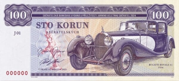 100 KORUN BUGATTI ROYALE 41 SÉRIE j03