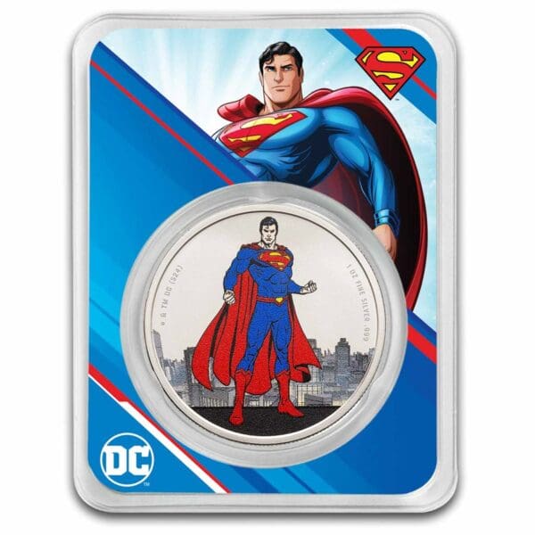 Superman DC Comics 2024 1 oz $5 stříbrná barevná mince v TEP – Samoa