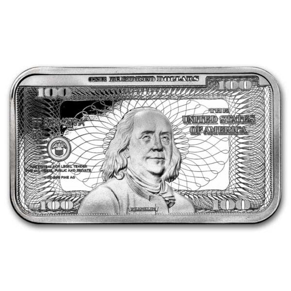 1 oz stříbrný slitek – design 100 dolarů Ben Franklin