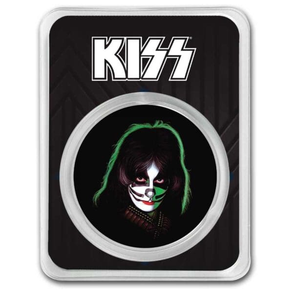 KISS 1 oz stříbrná barevná mince Green Catman v TEP